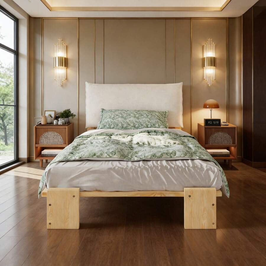 Bed Bases & Foundations - Natural + Wood+Fabric + 90cm*200cm - View 1