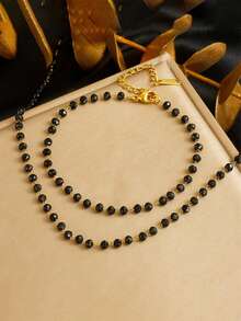 2pcs Luxury Handmade Beaded Jewelry Set - Black - View 9