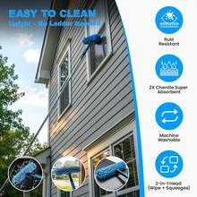 2-In-1 Window Cleaner Squeegee With Extendable Telescopic Pole – No Ladder Needed For High Windows, Glass & Car Windshield (Blue) - Blue - View 3