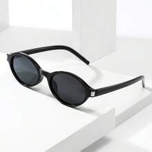 1pc Oval Small Frame High-Quality Minimalist Fashion Glasses For Women, Suitable For Travel, Leisure, Party, Beach, And Daily Wear - Black Frame Black Gray Film - View 7