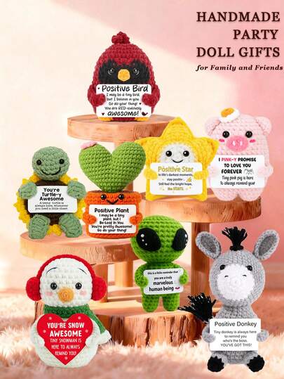 1件手工钩织桌面摆件，可爱动植物造型，手工毛绒玩偶，送给闺蜜、女友、姐妹、妈妈、奶奶、同事、家人的绝佳生日礼物，钥匙扣，传递正能量，适合派对、情人节、母亲节、感恩节等场合，也可作毛绒玩偶、房间装饰、小礼物、纪念品。