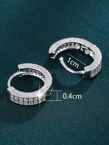 1对女士耳环，简约风格小众圆形耳环，镶嵌双排合成锆石，经典百搭优雅耳环 - 耳圈 - 查看 4