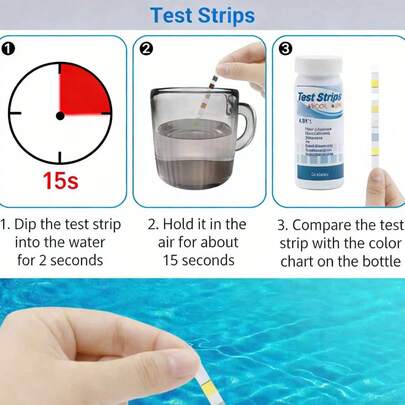 1 Set Of 7-In-1 Pool And Spa Test Strips, 50/100 Pcs Water Quality Test Kit, Detects Total Chlorine, Free Chlorine, Bromine, PH, Total Alkalinity, Cyanuric Acid, Total Hardness, Suitable For Swimming Pools, Hot Tubs, Baths, Aquariums, Home And Professional Water Testing Tool, Fast And Accurate