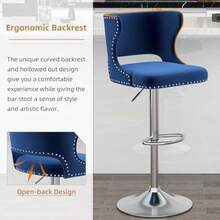 Bar Stools Set Of 4 Velvet Swivel Adjustable Barstools With Hollow Back Rivet Trim And Stable Chrome Base Upholstered Counter Height Bar Stools For Kitchen Island Blue - Blue+Silver Base - View 6