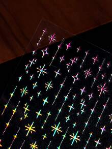 Autocollants pour ongles dorés brillants et étoiles laser - Autocollants en papier pailleté auto-adhésifs avec effet pailleté scintillant, forme de gland, design de dessin animé à usage unique pour manucure et pédicure, décoration d'ongles - Multicolore - Voir 7