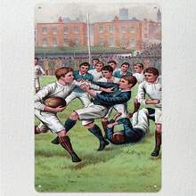 2D Flat, One Piece Retro Olive Ball Game Metal Wall Decoration - White And Blue Nostalgic Sports Decor, Suitable For Men's Cave, Game Room, Sports Bar, Office - Pre-Drilled For Easy Hanging - No Electricity Required - Perfect Olive Ball Fan Gift (20x 30cm 8x12inch ), Classic Design Artwork - Multiple - View 2