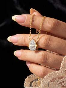 1pc Exquisite Fully Paved Zirconia Teardrop Pendant Necklace, 925 Sterling Silver Jewelry, Lightweight Luxurious Sparkling Collarbone Necklace, Elegant Jewelry Gift, Suitable For Daily Wear And Dates - Water Droplets - View 2