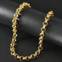 復古奢華 14K 鍍金亮面圖案圓形 OT 扣設計項鍊，男女通用，適合日常、派對、宴會穿著，精美禮物 - 金色 - 查看 1