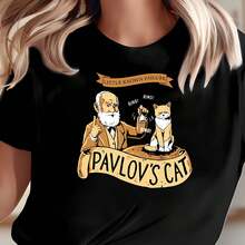 Camiseta con el diseño icónico de Ivan Pavlov y el condicionamiento clásico de Pavlov's Dog - Regalo de psicología, camiseta casual de cuello redondo con estampado de científico, ropa académica lavable a máquina - Negro - Ver 1
