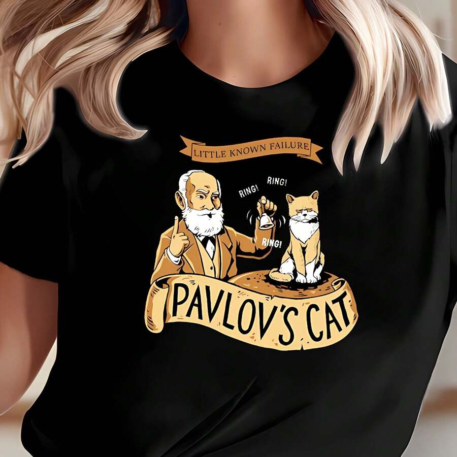 Camiseta con el diseño icónico de Ivan Pavlov y el condicionamiento clásico de Pavlov's Dog - Regalo de psicología, camiseta casual de cuello redondo con estampado de científico, ropa académica lavable a máquina - Negro - Ver 1