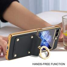 VIETAO Electroplating Z Flip 3 4 5 6 Cover Finger Ring Holder Stand Faux Leather Mobile Phone Case Compatible With Samsung Galaxy Z Flip7 Flip6 Flip5 Flip4 Flip3 Phone Cover - Red - View 7