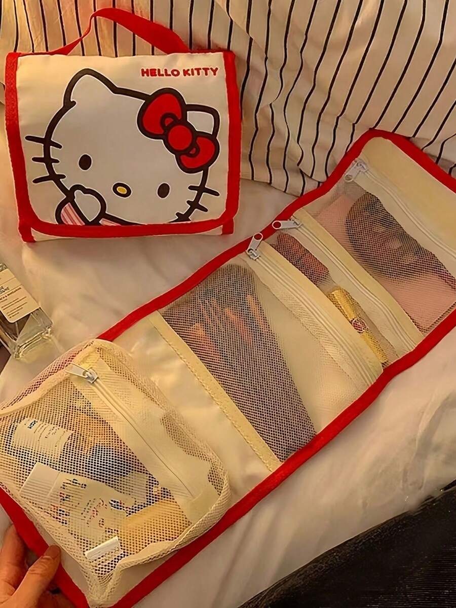 Sanrio 1个三丽鸥大容量可折叠卡通化妆包，可爱旅行便携化妆品收纳包 - 彩色 - 查看 1