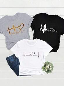 1 Pack Women's T-Shirts, Comfortable T-Shirts, Women's Casual Clothing, Short Sleeve T-Shirts, Women's Fashion, Versatile Garments, Modern Styles. - 黑色 - 查看 5