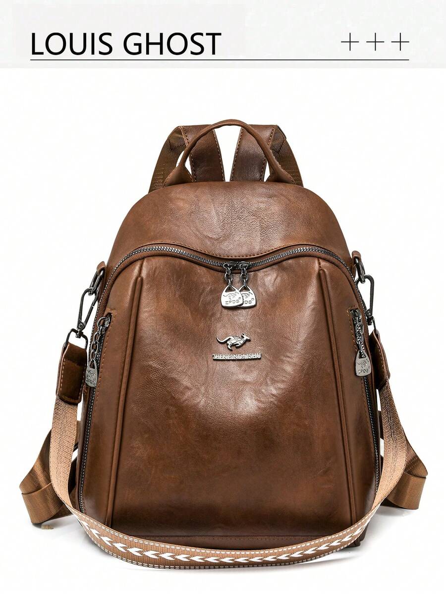 Mochila de cuero con cera de aceite | Interpretando la estética de los escenarios de transporte, desbloqueando la soberanía visual absoluta de la vida diaria y los viajes, matriz de tres modos de función completa: dos correas para los hombros anchas y gruesas ajustables estándar/asas, correa para la cintura doble reforzada