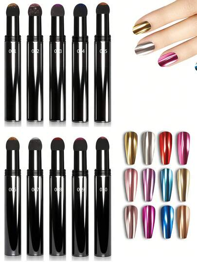 1pc Nail Art Air Cushion Magic Pen, Solid Mirror Powder, Chameleon Ultra-Fine Nail Glitter, DIY Nail Supplies