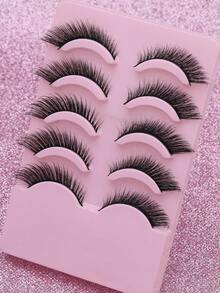 FOX 5 Pairs Natural Eye Tail False Eyelashes  Fluffy Soft Dramatic 3D Mink Lashes Long Wispy Eyelash Cilia,Multi-Layered Eyelashes Short Thick Fake Eyelash Extension Bulk False Eyelashes Makeup Products100% Natural Fake Lashes Comfortable To Wear Handmade Upper Lash Winged End Eye Elongated Eyelashes Natural Realistic Eyelash Full Strip Lashes Lasting Cilios Volume Popular Make Up Beauty Tools - 黑色 - 查看 4