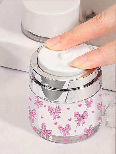 リボン柄 エアレスポンプボトル、クリーム用エアポンプコンテナ、ポンプ式モイスチャライザーコンテナ、空のアクリルメイクアップコスメコンテナ付きポンプ、詰め替え可能な トラベルサイズコンテナ エアレスローションジャー蓋付き 濃密モイスチャライザー、スキンケアクリーム、クリア、メイクアップオーガナイザー、パターンランダムカット