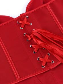 心形束身胸衣，低胸深V无肩带露脐胸衣，后背系带，收腰塑身衣 - 紅色 - 查看 6