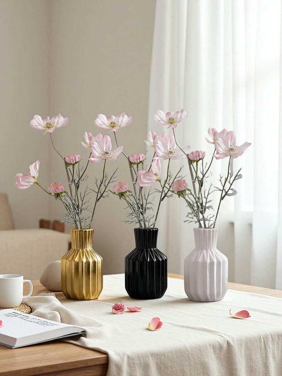 1pc Luxury Rhombus Faux Flower Vase, Hydroponic Fresh/Dried Flower Decor, Resin Floral Arrangement Holder, Dining Table/Living Room Home Decor - Rhombus Vase - View 1