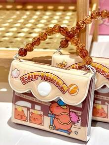 1 pieza Libreta de bolsillo mini linda de Capibara con cadena de cuentas, libreta de notas portátil con dibujos animados, diario pequeño e interesante - Multicolor - Ver 4