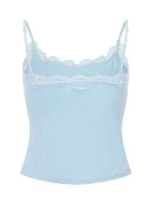 Women Y2k Fairy Lace Trim Cami Tank Tops With Built-In Bra Spaghetti Strap Sleeveless Camisole Crop Tops Sexy Backless Slim Fit Vest Shirt Summer Going Out Tops Aesthetic Clothes Streetwear - 藍色 - 查看 6