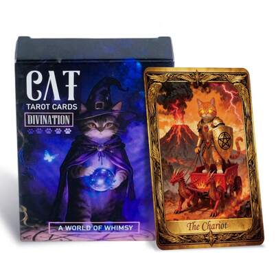 1 Set Of 50pcs Cat Themed Tarot Cards - Cat Tarot Divination Game Cards, Tabletop Divination Game, Suitable For Cat Lovers, Creative Cat Art Tarot Cards, Suitable For Beginners And Collectors