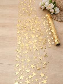 1Pc Gold Foil Star Print Table Runner, Sparkly Star Pattern Table Runner, Metallic Sequined Tulle Tablecloth, Metallic Polyester Fabric, 11 Inches X 108 Inches, Suitable For Holiday, Spring, Wedding Tablecloths, Wedding Decorations, Home Décor, Room Decorations, Party Favors, Bridal Birthday Decorations, Bachelor/Bachelorette Parties, Holiday Decorations, And Holiday Home Gifts. - 彩色 - 查看 6