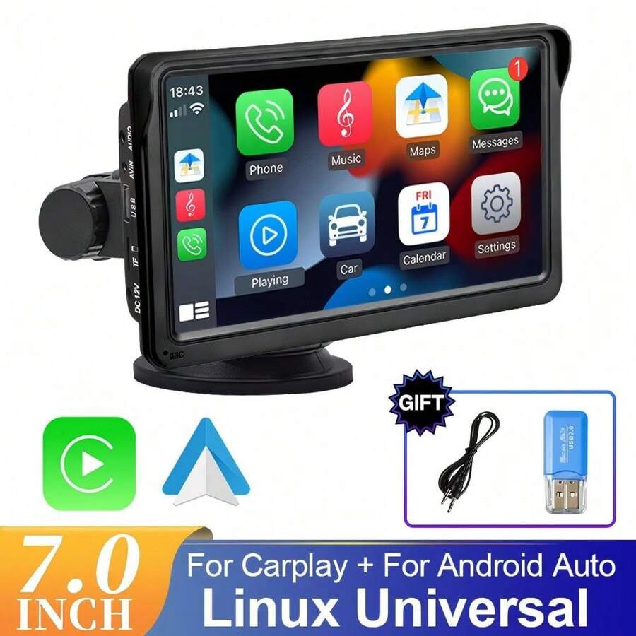 Wireless Carplay And Android Car Car Stereo, Portable 7-Inch Touch Screen Synced GPS Navigation Audio Car Radio Receiver For Cars, Wireless,  Multimedia Player, FM - D - Xem 1