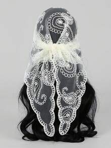 1条2026新款花卉蕾丝边围巾/头巾，时尚女士款，适合婚礼、派对、用餐等场合 - 純色 - 查看 35