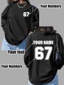 Kaos Lengan Panjang Wanita Ukuran Plus yang Dapat Disesuaikan, Dapat Dicetak Logo, Nama/Teks/Nomor Keberuntungan di Bagian Depan dan Belakang, Warna Hitam, Potongan Longgar, Lengan Panjang, Cocok untuk Olahraga. - Hitam - View 1