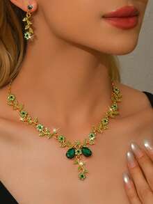 3pcs/Set High-End Women's Jewelry Set, Bow Crystal Necklace, Earrings, Bride's Wedding Party, Daily Accessories - 8306 - View 13