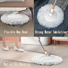 Spin Mop Bucket With  System Extended Mop Handle 61"Mop And Bucket For Floors Cleaning With 5 Replacement Head Refill 1 Cleaning Brush Head - A - View 6