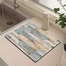 1pc Multi-Purpose Kitchen & Dining Mat - Absorbent, Durable Polyester Dish Drying Pad For Countertops, Sink, And Washing Machine - Ideal For Dishes, Coffee Makers, And Pet Bowls - Stylish Blue And Beige Design, Dish Drying Mat| Modern Kitchen Mat| Absorbent Mat, Dish Drying Mat - Nhiều màu - Xem 2