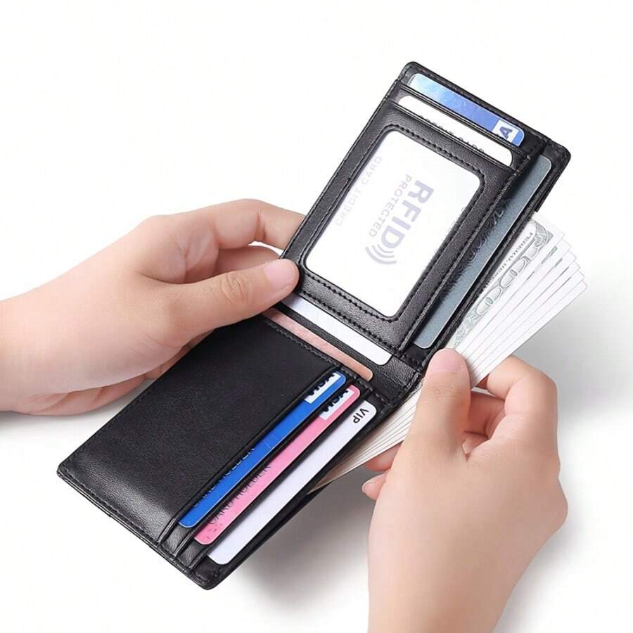 CAIBAOLAI Minimalist RFID Blocking Leather Wallet, Unisex Credit Card Holder, Ultra-Thin Men's Wallet - Multicolor - View 1