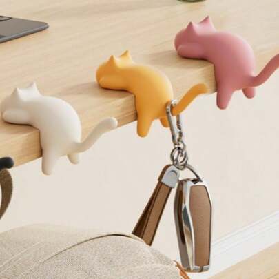 6个/1个猫形桌面挂钩，便携式塑料粘钩，背包桌面挂钩，办公隔断挂钩，可爱猫咪造型电线整理挂钩，萌猫钥匙扣挂钩装饰