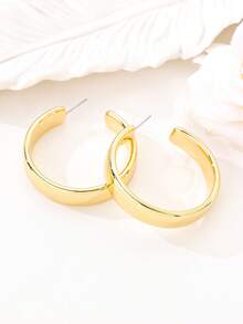 3 Pairs Gold C-Shaped Hoop Earrings, Sweet Girl Daily Versatile Earrings - Gold - View 6