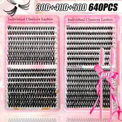 640PCS Individual Lash Clusters Large Capacity 30D+40D+50D D Curl 9-16mm DIY Lash Clusters Natural Look&Extra Thick&Wispy&Ultra Soft&Super Light Reusable Individual Segmented False Eyelashes Eyelash Extension Kit With Makeup Tools 2 Lash Brushes For Beginner Use At Home Or On-The-Go For Daily Life&Wedding&Party&Music Festival&Mother's Daylash Clusters,Eyelash Clusters,Individual Eyelashes,Lashes,Fake Lashes