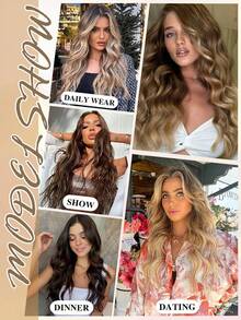 夹式合成假发接发，长款波浪卷，7片装，浓密自然柔软，20英寸，女士适用 - 彩色 - 查看 6