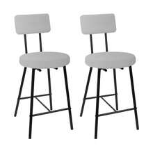 Juego de 2 taburetes de bar Boucle con asiento redondo, modernos taburetes tapizados con respaldo y reposapiés, patas de metal, para isla de cocina, mostrador y cafetería, color gris. - Gris - Ver 4