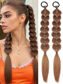 20-Inch, 2 Pieces Hand-Braided Ponytail Synthetic Hair Extensions, Multiple Colors Available, Ideal For Women's Daily Use - Multicolor - View 17