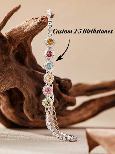 1pc Personalized Birthstone Family Bracelet, Elegant Rectangular Birthstone Bracelet, Corundum Birthstone Bracelet, Perfect Gift For New Mom, Personalized Gift For Her, Anniversary/Valentine's Day/Friend/Mother's Day/Birthday Gift, DIY Jewelry, Customized Bracelet, DIY Birthstone, Anniversary/Mother's Day/Valentine's Day/Family Gift/Anniversary Jewelry Gift