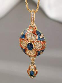 1 pieza Collar colgante de zirconia sintética esmaltada vintage - Estilo elegante de la corte, revestimiento de esmalte multicolor para bodas, fiestas y atuendos casuales, accesorio clásico atemporal - collar - Ver 2