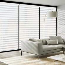 Cordless Zebra Blinds Roller Shades For WindowDual Layer Sheer Blinds Light Control With Valance Day Night Privacy Light Filtering Fabric, 18 W X 72 H, White - 18Wx72HWhitelightFil - View 2