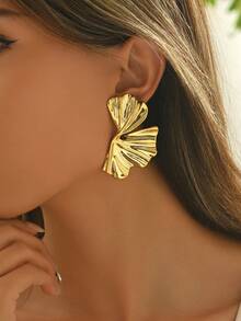 1对时尚精致金属银杏叶耳钉，优雅简约女士耳环 - 葉子 - 查看 7