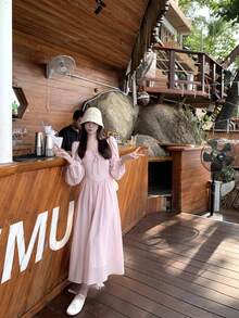 Women Long Dresses - Pink - View 6