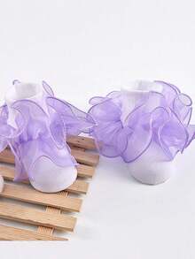 1 Pair Girls Solid Ruffled Cute Ankle Socks For Daily Wear - Purple - View 8