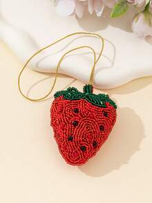 1pc 3D Padded Fruit Shaped Beaded & Sequin Handmade Bag Charm/Pendant - Red - View 2
