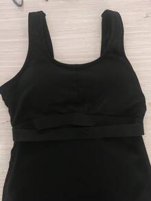 1 件无缝针织面料提臀柔软弹力吊带背心，二合一，内置加垫肩带，黑色，休闲百搭无袖上衣，适合春夏秋冬 - 黑色 - 查看 8