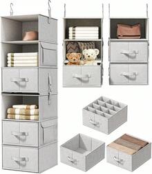 Maximize Your Closet Space With This 6-Shelf Hanging Organizer, Complete With 3 Drawers. This Versatile Unit Can Be Separated Into Two 3-Shelf Organizers, Perfect For Wardrobe, Nursery, Or Dorm Storage. - Silver Gray - View 6