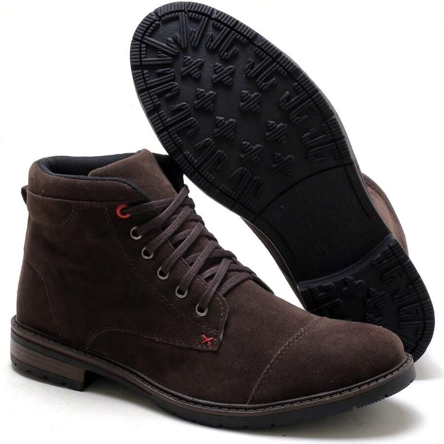 Men's Ankle Boot In Suede With Laces, Rubber Sole, Casual And Modern - 咖啡 - 查看 1
